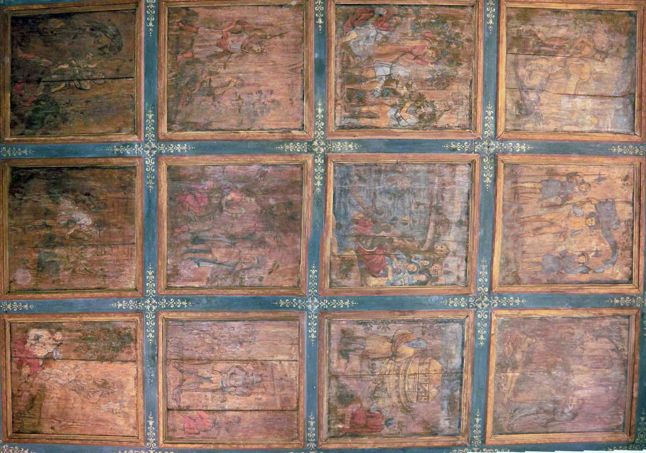 Erfurt, Engelsburg -Decke der Bohlenstube nach der Konservierung